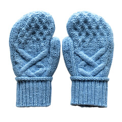 A Pair of Light Blue Knitted Mittens Isolated on Transparent Background