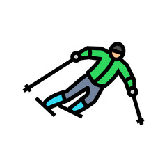 Fototapeta premium skier downhill position mountain skiing color icon vector illustration