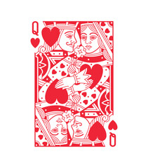 Jack and Queen, men and woman characters, Hearts suit Poker playing card, Design № 2. Vintage classic design, isolated on white, editable stroke line, vector illustration.	