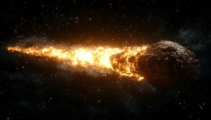 Fiery asteroid hurtling through space