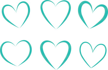 bright green emerald colorful abstract outline hearts set