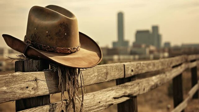 Alter Westernhut auf einem rustikalen Zaun