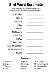 Birds Word Scramble and Puzzle, Animals Leisure, Hobby and Fun Educational Game for Kids, Teens and Adults