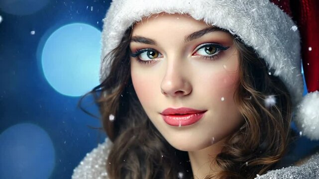 Frau mit Winterm&uuml;tze und sanftem L&auml;cheln im Schnee