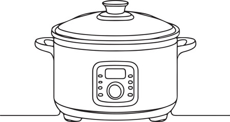 Slow Cooker Outline Drawing in Vector Style