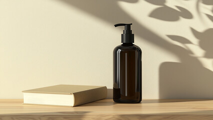Minimalist Round Lotion Bottle with Glossy Finish on Wooden Desk