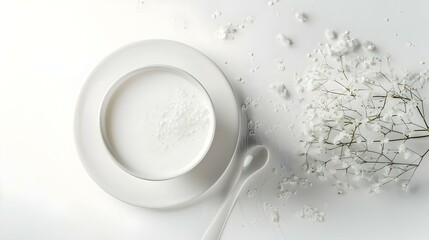 a glass of fresh white milk top view isolated