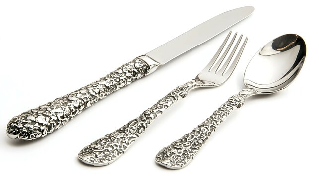 A fork knife and spoon arranged neatly