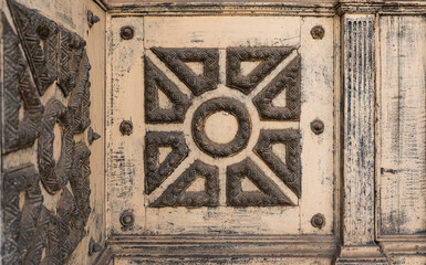 Detail of ornaments on old wooden door
