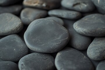 Smooth black volcanic stones close-up texture. Artificial Intelligence