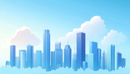 Obraz premium Modern City Skyline with Blue Sky and Soft Clouds Background