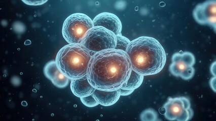 Close-up view of vibrant cells interacting in a microscopic environment