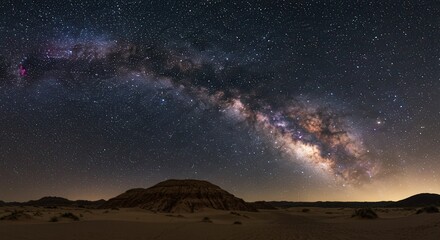 Fototapeta premium Milky Way Over Desert Landscape with Rock Formation at Night