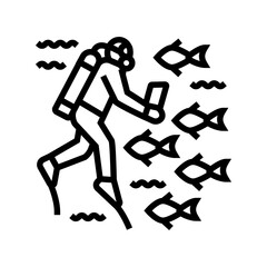 marine biologist world ocean line icon vector illustration