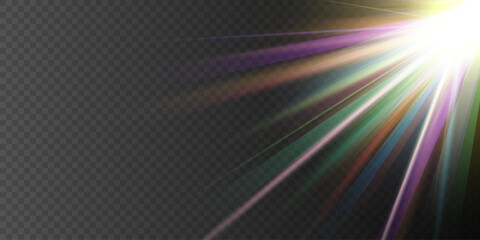 Obraz premium Rainbow prism light scatters vividly, creating dazzling spectral reflections. Holographic crystal glare shimmers subtly, producing soft ethereal radiance. Transparent lens flare refracts dynamically