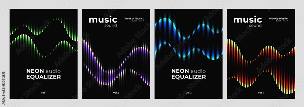 Aufkleber Abstract Backgrounds with Sound Music Waves. Vector Digital Equalizer with Line and Neon. Graphic Poster Design with Gradient Music Pulse Effect