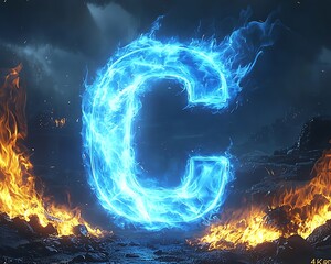 Fiery Blue C Letter, Volcanic Landscape