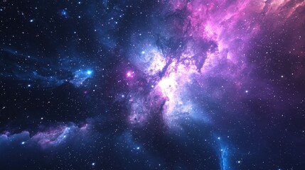 A breathtaking view reveals swirling clouds of gas and dust in vibrant colors, with twinkling stars scattered across the vast expanse of space. This cosmic wonder captivates the imagination