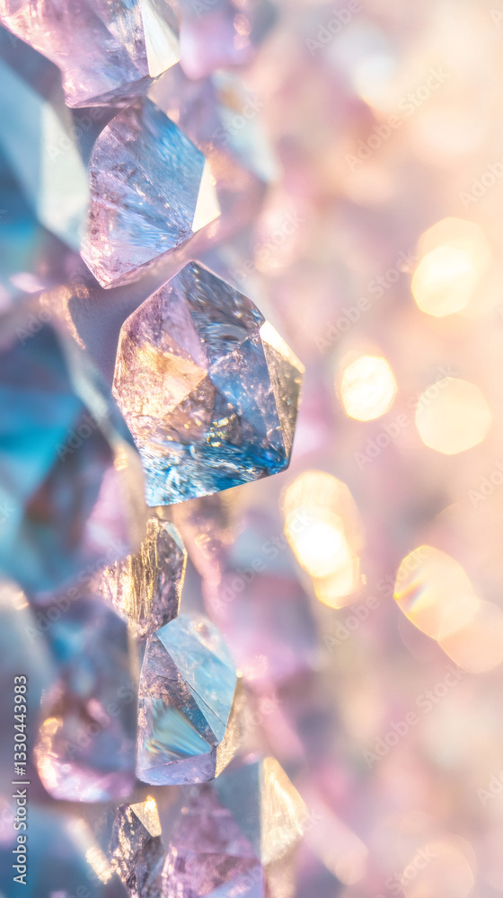 Poster Macro close-up of amethyst crystals sparkling with beautiful light reflections creating a dreamy and magical atmosphere