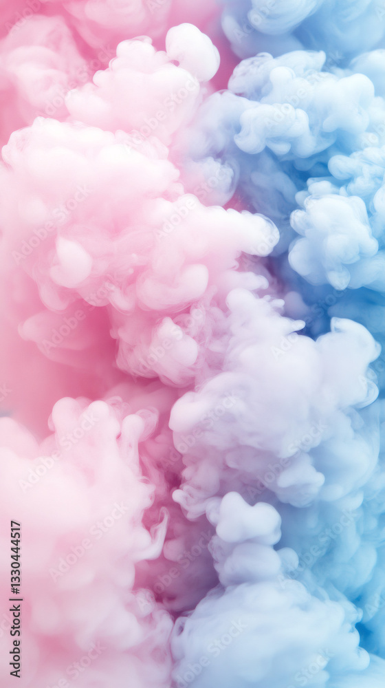 Poster colorful smoke creating abstract shapes with pink and blue colors filling the frame vertically