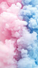 Fototapeta premium Colorful smoke creating abstract shapes with pink and blue colors filling the frame vertically