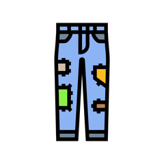 jeans patches thrift driven fashion color icon vector illustration