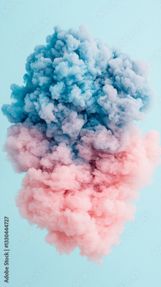 Poster colorful ink cloud swirling in water, creating a beautiful abstract pattern with pink and blue color