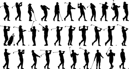 Golf silhouettes, Vector set of golf players

