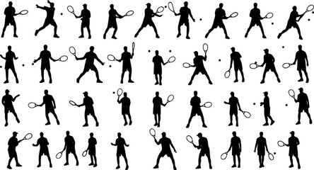 Tennis silhouettes, Vector set of tennis players
