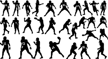 American Football Players Silhouettes , vector pack, various pose set

