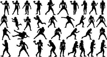 Naklejka premium American Football Players Silhouettes , vector pack, various pose set 