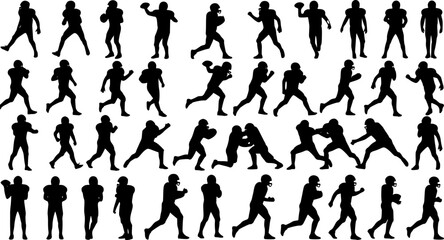 American Football Players Silhouettes , vector pack, various pose set
