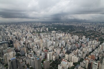 Skyline view of Sao Paulo showcasing dense urban development and nature