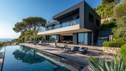 Modern Villa with Pool and Ocean View Surrounded by Nature