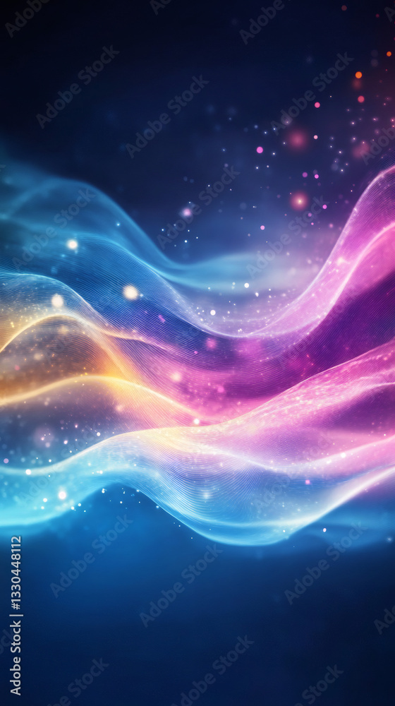 Aufkleber Abstract colorful background with glowing particles forming wavy lines and soft bokeh effect