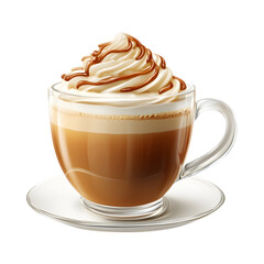 Coffee Caramel with Whipped Cream Isolated on Transparent Background
