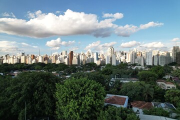 Fototapeta premium Skyline view of Sao Paulo skyline surrounded by lush greenery