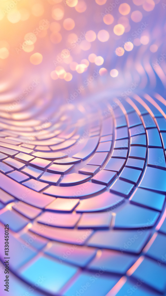 Poster Iridescent wavy surface generating dynamic texture with blurred luminous highlights, ideal for graphic design backgrounds