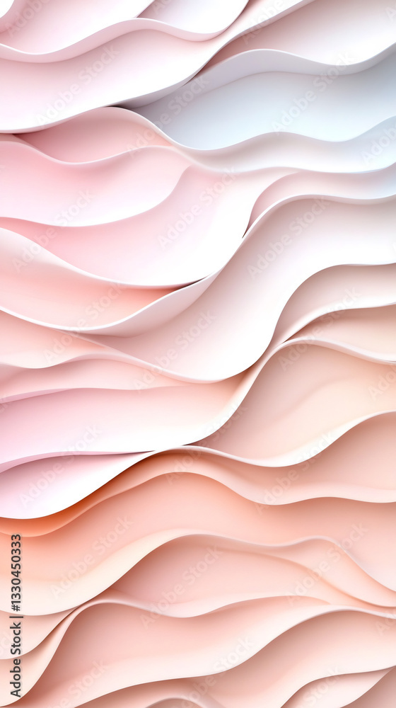 Poster Soft pink and white undulating layers forming minimalist abstract background, ideal for digital designs and visual compositions