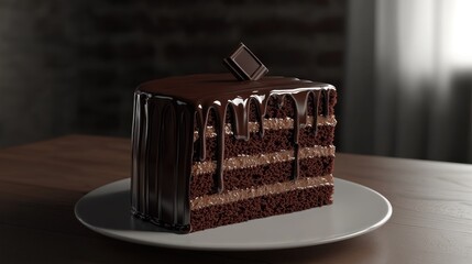 Decadent Chocolate Cake Slice with Rich Ganache Glaze and Creamy Layers