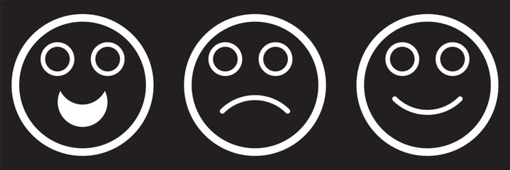 Face smile icon positive, negative neutral. Emoji icons for rate of satisfaction level. Emotion from happy to sad emoji smiley faces line art vector icon for apps and websites. Vector illustration