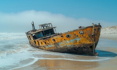 Shipwreck of the Zelia on the Skeleton Coast of Namibia near Henties Bay and Swakopmund