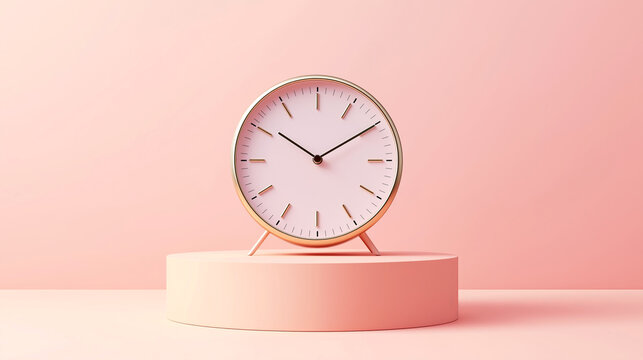 Effective time management practices for personal and professional growth with a minimalist aesthetic clock. minimalist clock on soft pink surface, reminder of the importance of time management
