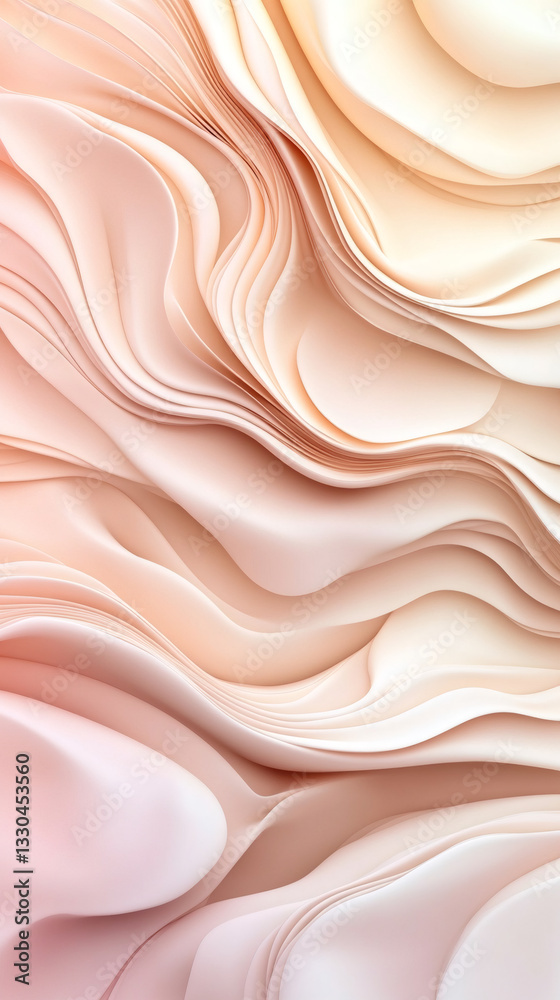 Poster flowing pink and beige gradient waves, evoking soft, sophisticated design elements