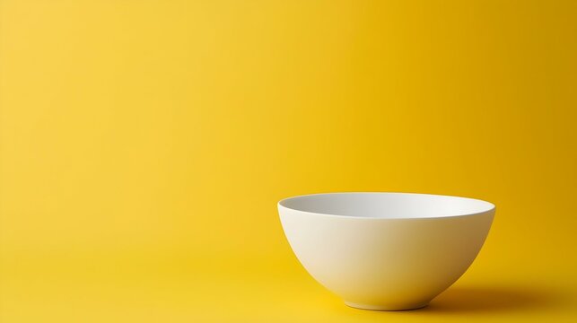 a plain white bowl on a yellow background
