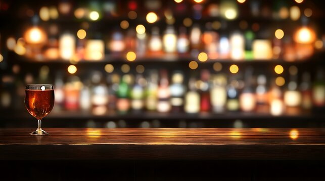 Drink on bar, lights bokeh for restaurant, bar use