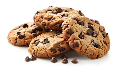 Chocolate chip cookies isolated on white