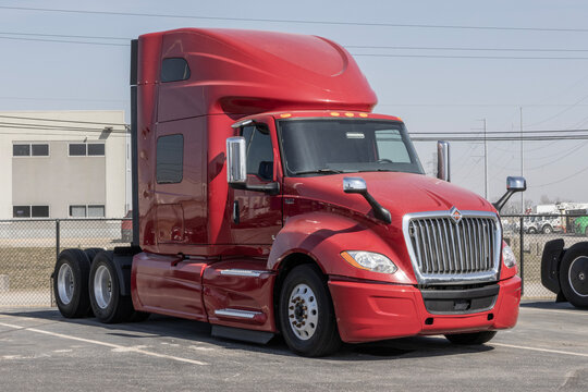Navistar International Semi Tractor Trailer Truck display at a dealership. Navistar International is subsidiary of Traton.