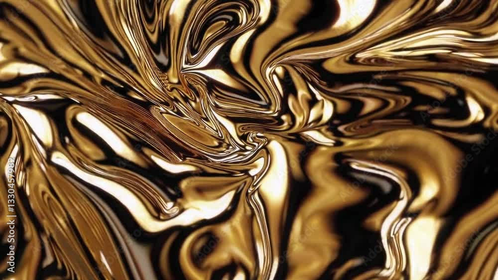 Wall mural a fluid and reflective metallic gold abstract texture with intricate swirling patterns and a glossy 