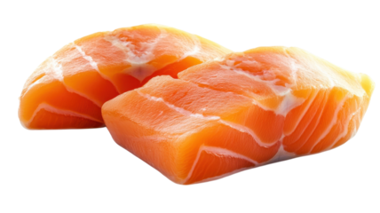 Fresh salmon fillets ready for preparation in a kitchen setting with a clean background